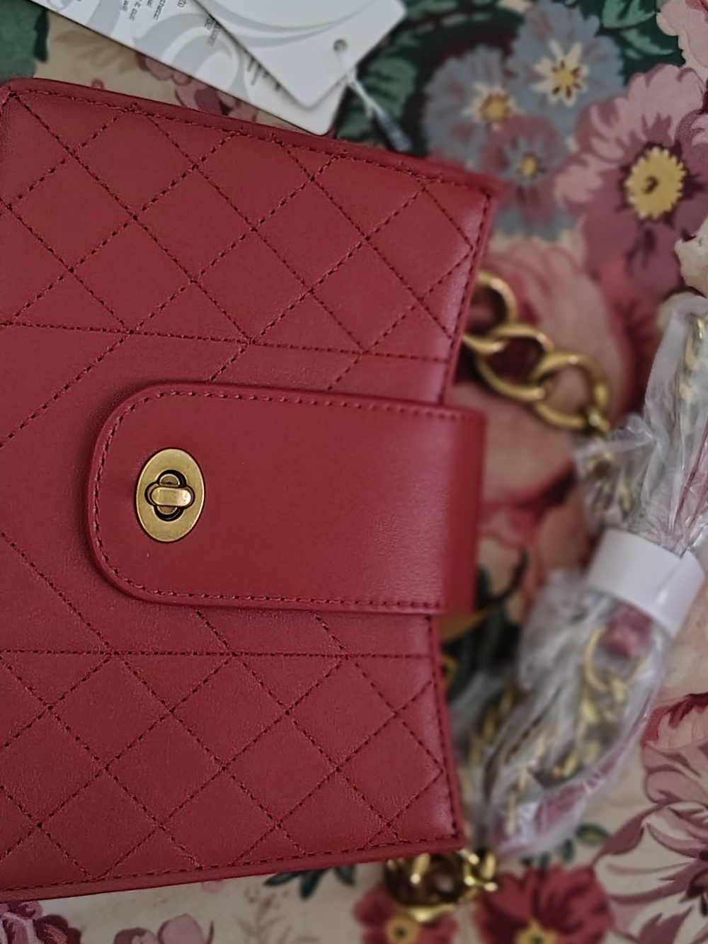 Quilted Red Chain-Handle Shoulder Bag